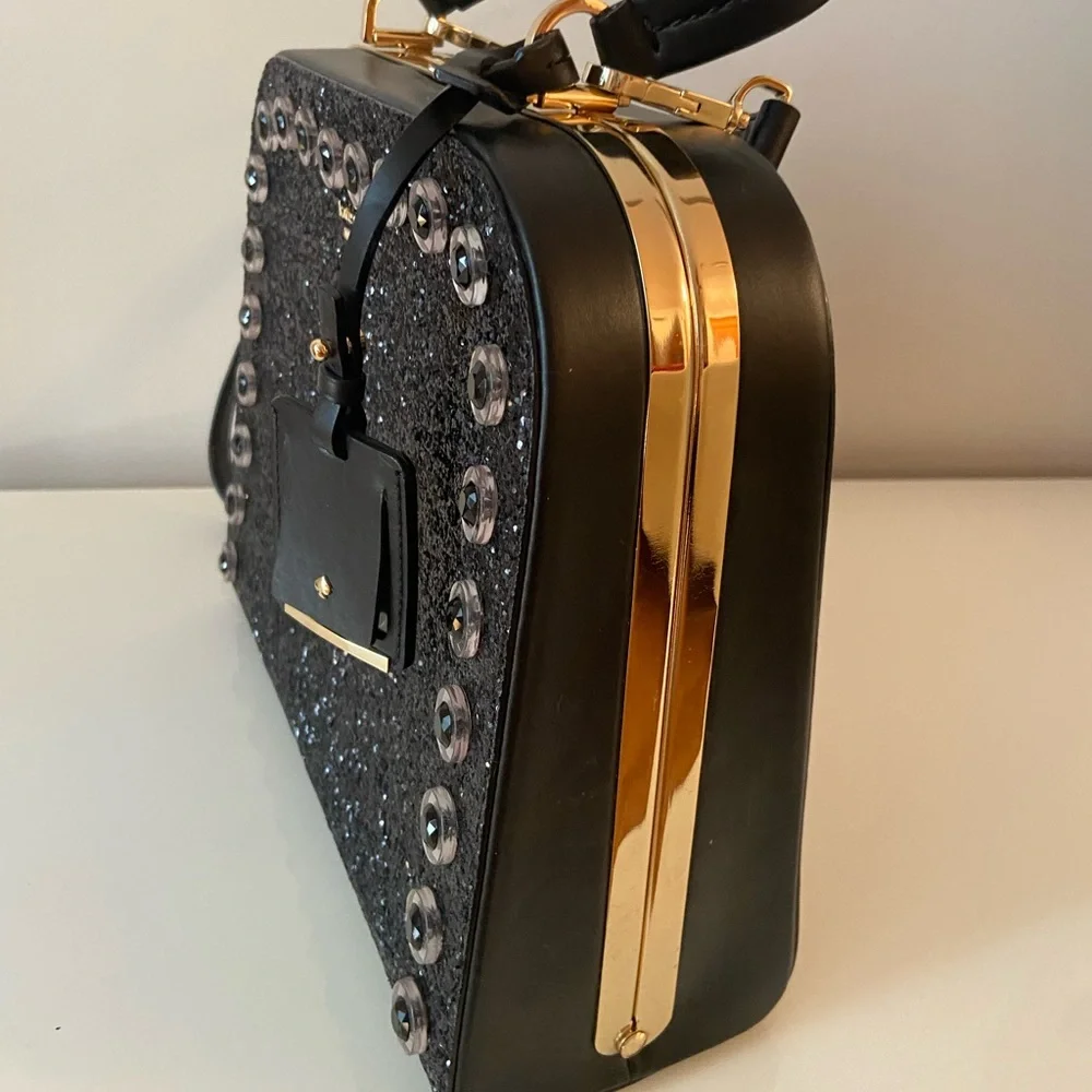 Kate Spade Skyline Way Large Violina Glitter Black Leather PXRU7398